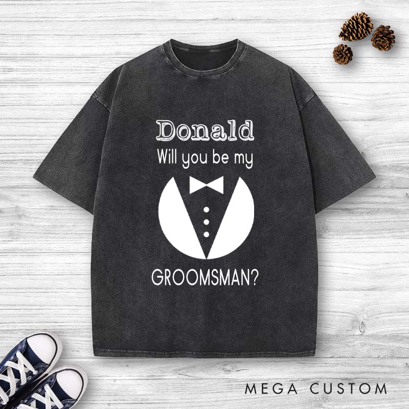 Personalized Groom Invitation Washed T-Shirt Groomsmen Bachelor Party Favors Shirt Best Man Proposal Tees Retro y2k Washed T-Shirt