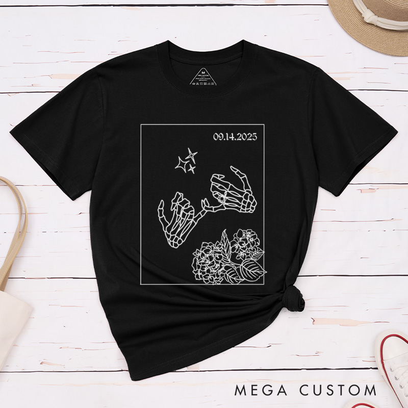 Personalized Unique Skeleton Finger Hooks and Floral Wedding Couple Classic T-Shirt