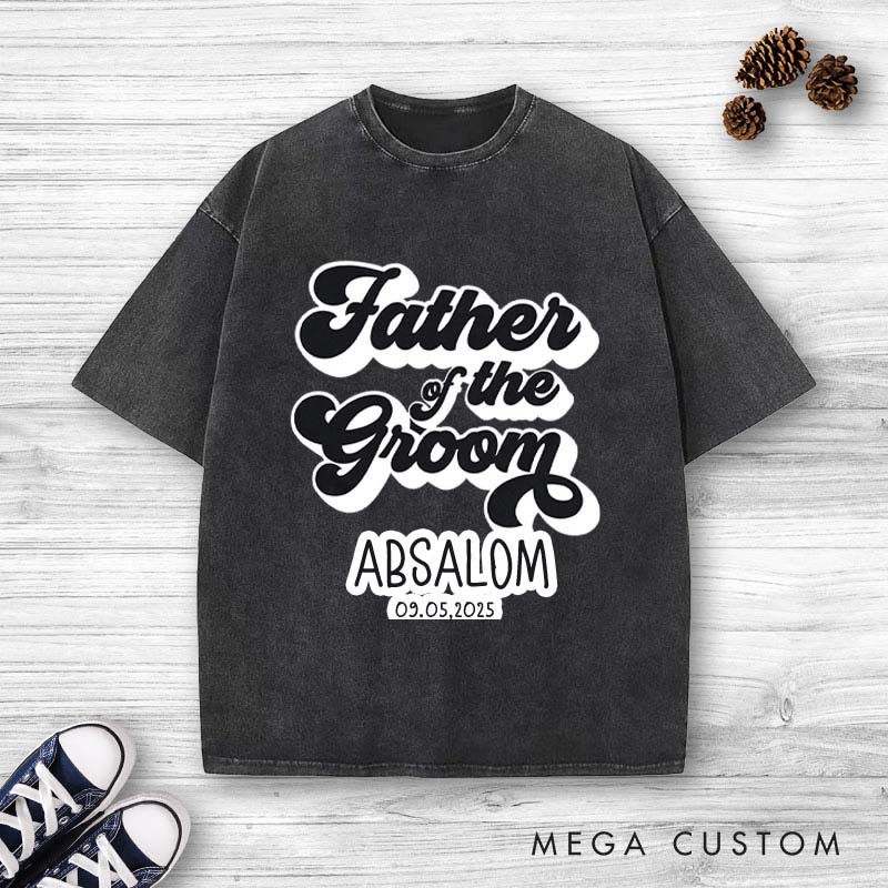 Personalized Father of the Groom Washed T-Shirt Groom Dad Bachelor T-Shirt Vintage Best Man y2k Washed Tees for Men