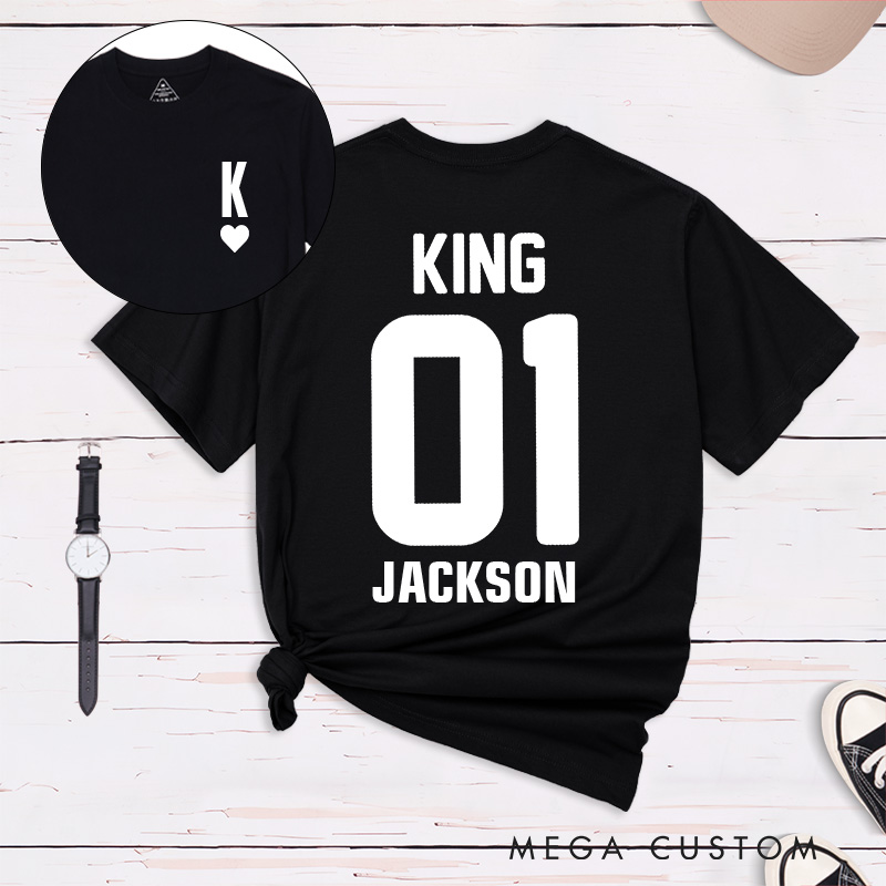 Personalized Couple Playing Cards King 01 and Queen 01 Matching T-Shirt Valentine's Day T-Shirt for Husband Wife Boyfriend Girlfriend for Hubby Wifey