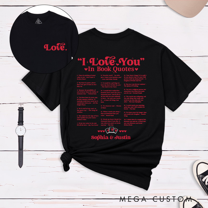 Personalized Couple I Love You in Book Quotes Matching T-Shirt Valentine's Day T-Shirt for Husband Wife Boyfriend Girlfriend Gift for Hubby Wifey