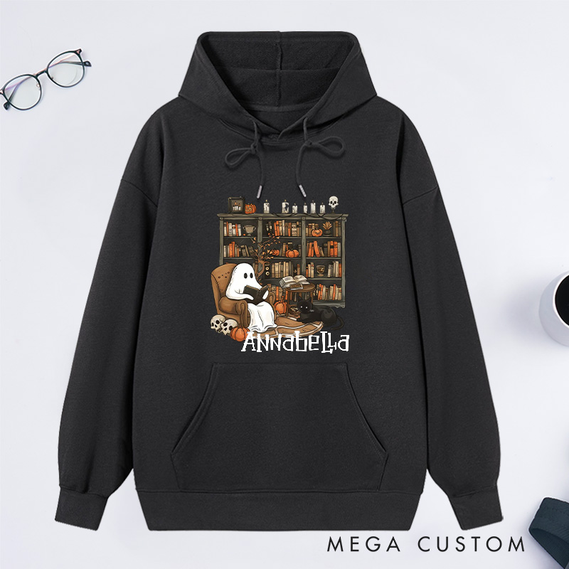 Personalized Retro Ghost Reading Books Classic Hoodies Book Lover Hoodies Reading Hoodies Librarian Gift Book Lover Gift For Reader