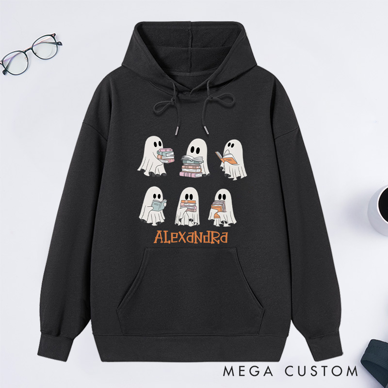Personalized Reading Ghost Classic Hoodies Book Lover Hoodies with Name Halloween Hoodies Librarian Gift Book Lover Gift Reader Gift
