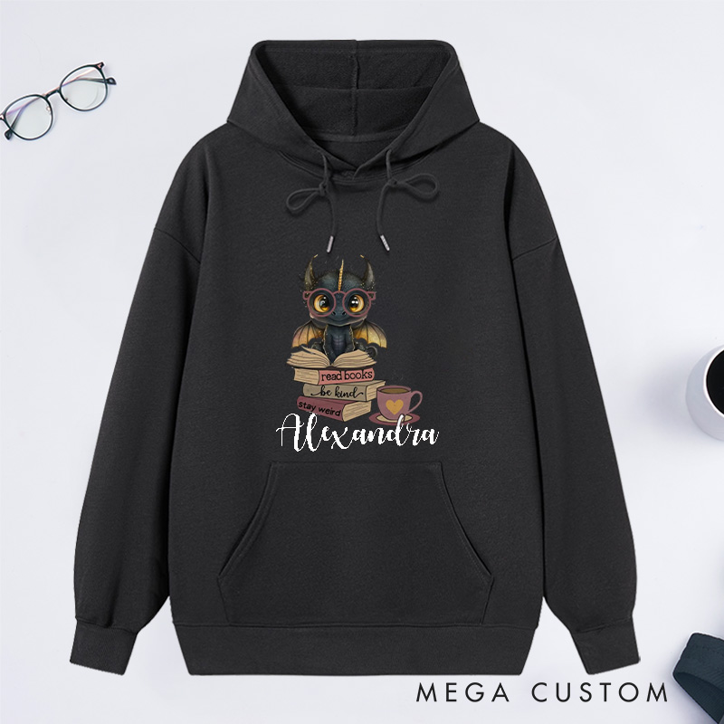 Personalized Cute Dragon Classic Hoodies Custom Book Lover Hoodies with Name Reading Hoodies Librarian Gift Book Lover Gift for Reader