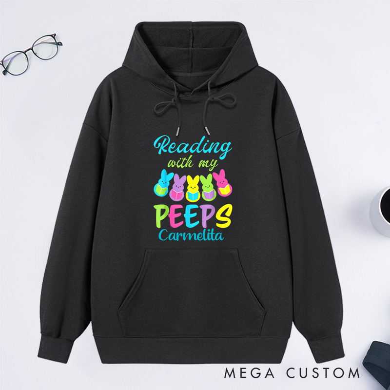Personalized Reading With My Peeps Classic Hoodies Easter Bunny Hoodies Custom Bookish Hoodies with Name Librarian Gift Book Lover Gift Easter Gift