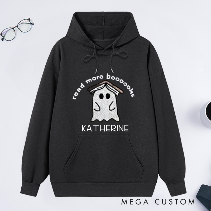 Personalized Ghost Book Classic Hoodies Fall Spooky Season Hoodies Custom Book Lover Hoodies with Name Librarian Gift Reader Gift Halloween Gift