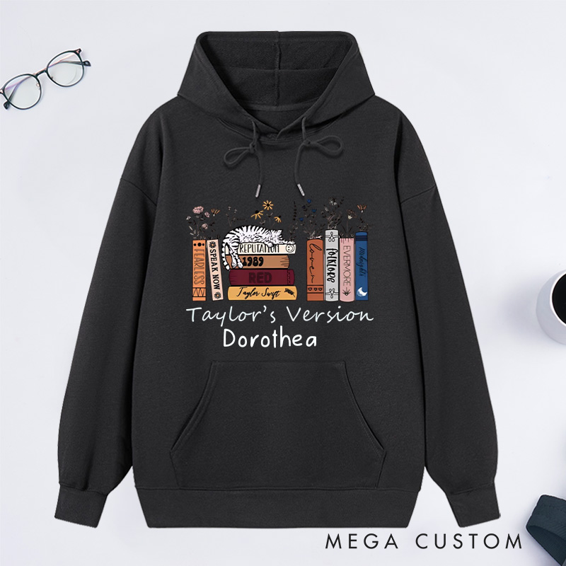 Personalized Book Flower and Cat Classic Hoodies Bookish Hoodies Custom Book Lover Hoodies with Name Librarian Gift Reading Gift for Reader