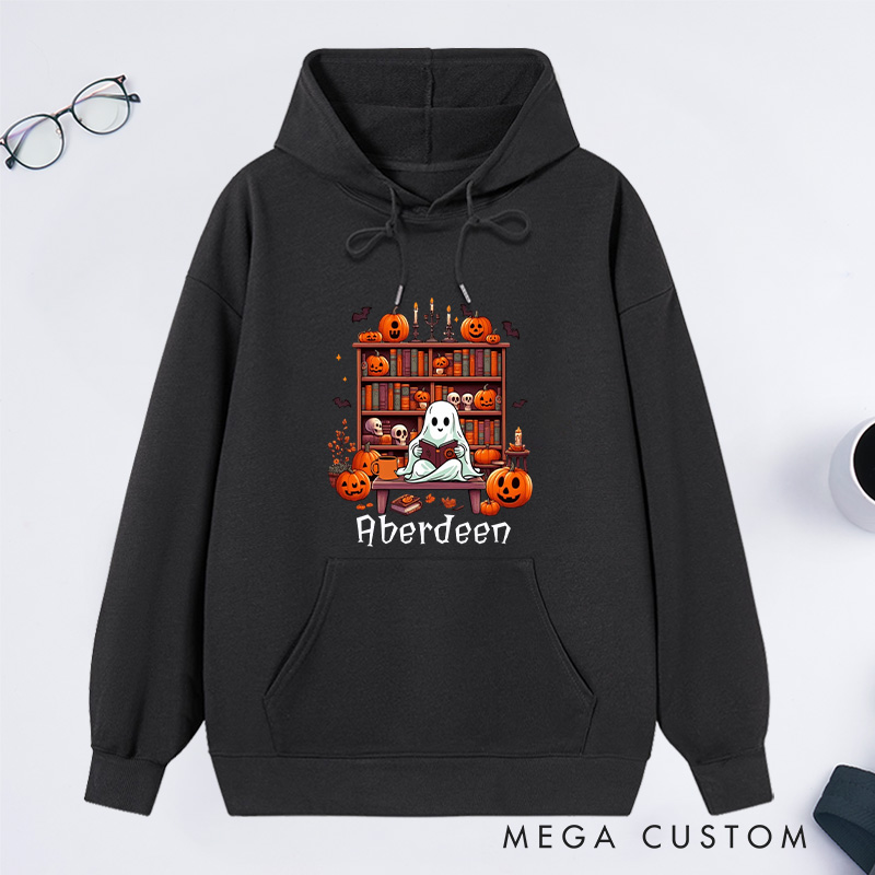 Personalized Ghost Book Reader Classic Hoodies Custom Book Lover Hoodies with Name Reading Hoodies Halloween Hoodies Librarian Gift Reader Gift