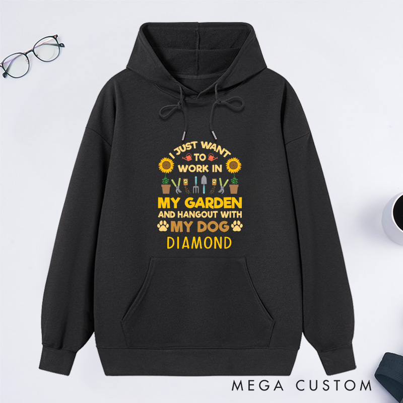 Personalized I Just Want To Work In My Garden And Hang Out with My Dog Classic Hoodies Gardening Hoodies with Name Plant Lover Gift Gardener Gift