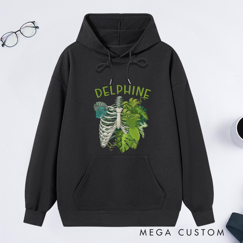 Personalized Skeleton Plant Classic Hoodies Custom Monstera Hoodies with Name Plant Lover Gift Gardening Lover Gift for Gardener Gift