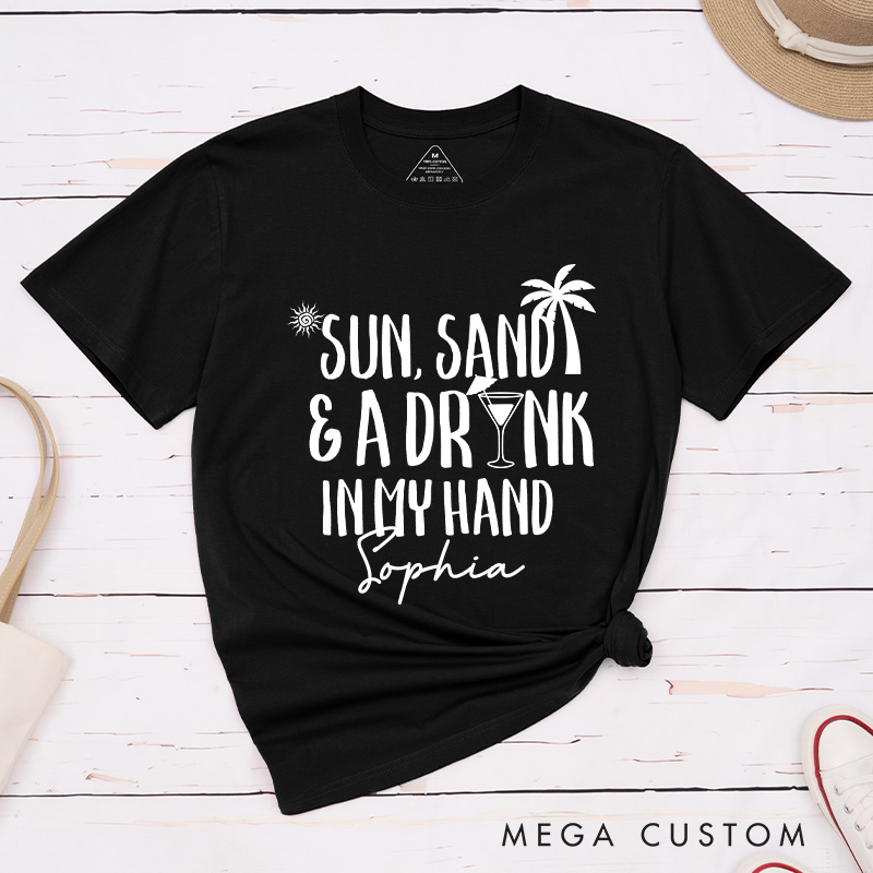 Personalized Bride Sun Sand and A Ring on My Hand Matching T-Shirt Bridesmaid T-Shirt Bride's Crew T-Shirt Bachelorette Party Gift