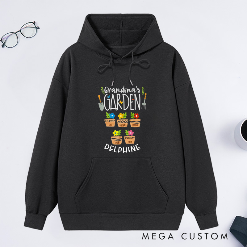 Personalized Grandma's Garden Classic Hoodies Custom Hoodies with Name Plant Lover Gift Gardening Lover Gift for Gardener Gift