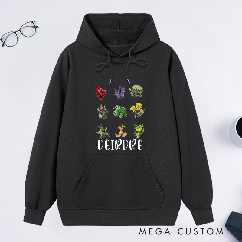 Personalized Women's Reproductive Health Herbs Hoodies Custom Hoodies with Name Plant Lover Gift Gardening Lover Gift for Gardener Gift