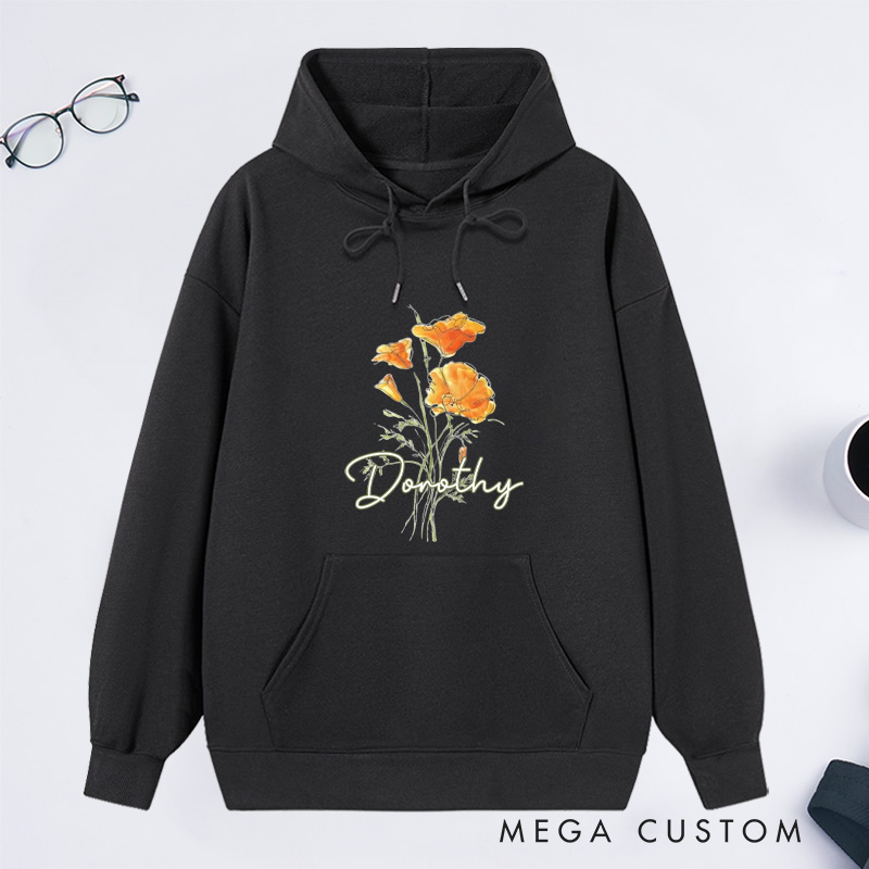 Personalized Golden Poppy Classic Hoodies Custom Flower Hoodies with Name Plant Lover Gift Gardening Lover Gift for Gardener Gift