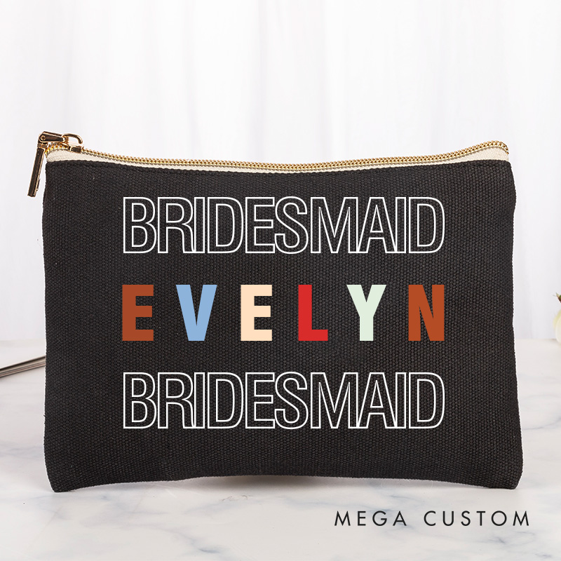 Personalized Bridesmaid Colorful Name Maekup Bag Bride Cosmetic bag Sorority Gift Bachelorette Party Gift