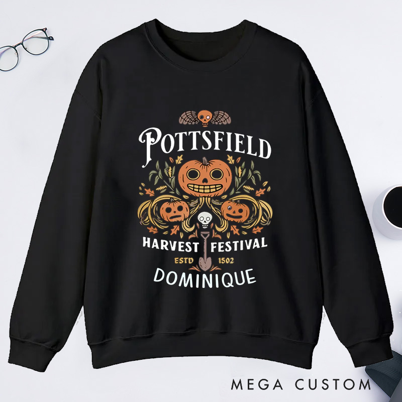 Personalized Pottsfield Harvest Festival Classic Sweatshirts Vegetables Fall Sweatshirt with Name Halloween Gift Plant Lover Gift Gardening Gift