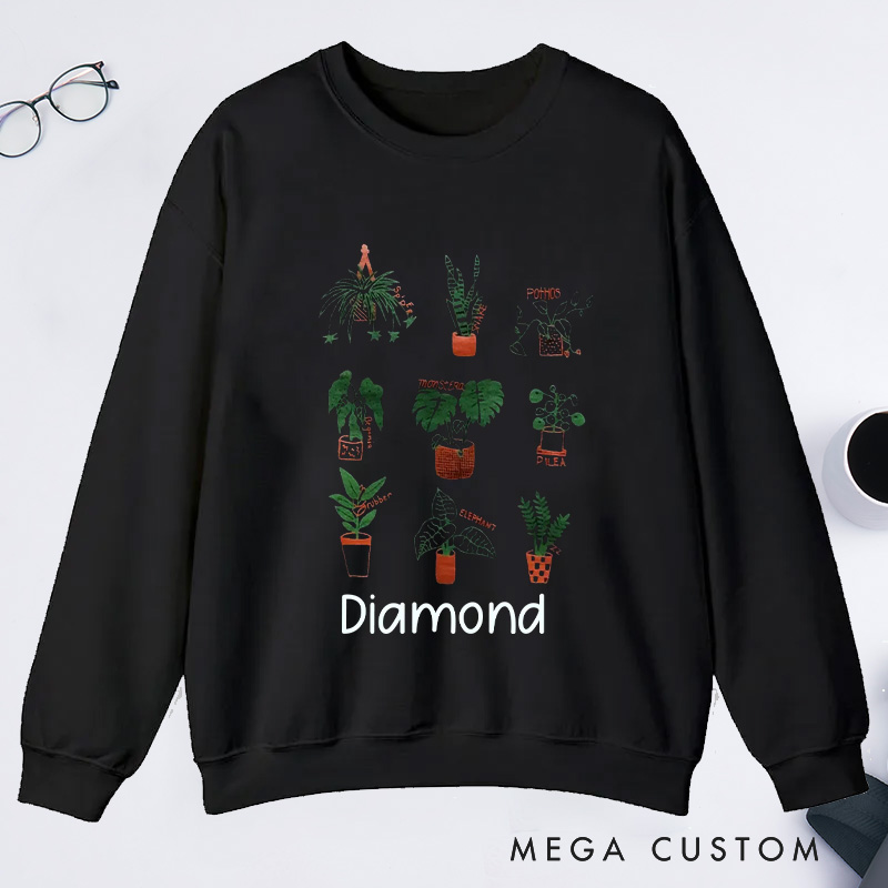 Personalized Plant Classic Sweatshirts with Name Plant Screen Printed Gardener Sweatshirt Plant Lover Gift Gardening Lover Gift for Gardener Gift