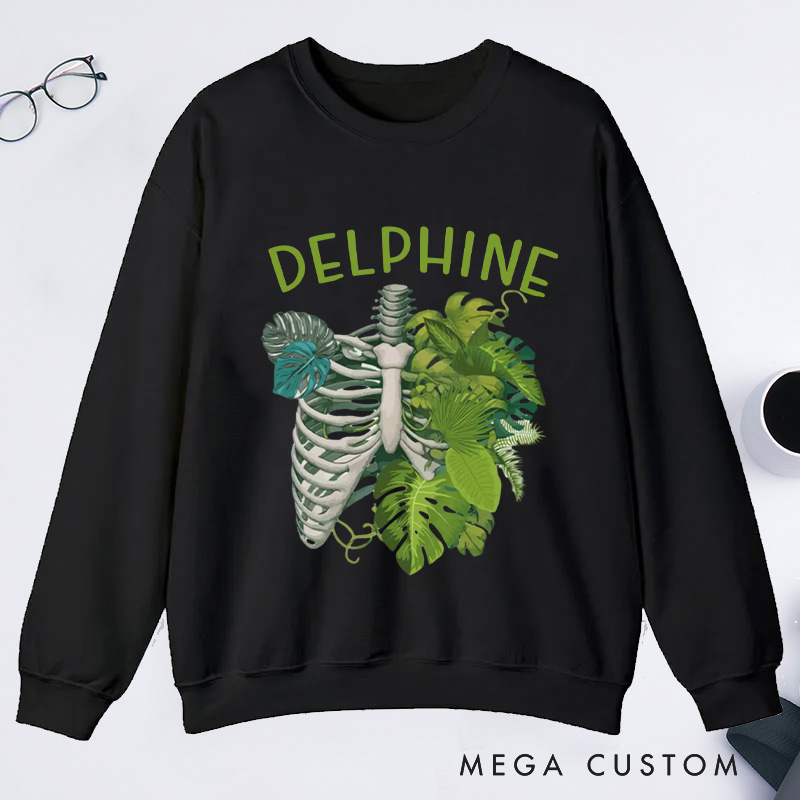 Personalized Skeleton Plant Classic Sweatshirts Monstera Sweatshirt Gardener Sweatshirt with Name Plant Lover Gift Gardening Gift Gardener Gift
