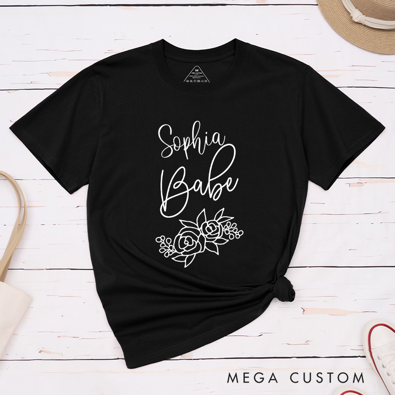 Personalized Bride Flower Matching T-Shirt Babe Floral T-Shirt Wedding Bridesmaid T-Shirt Bachelorette Party Gift