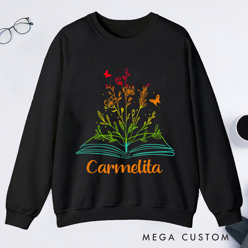 Personalized Book Flower Classic Sweatshirts Library Sweatshirt Bookish Sweatshirt with Name Book Lover Gift Librarian Gift Reading Gift