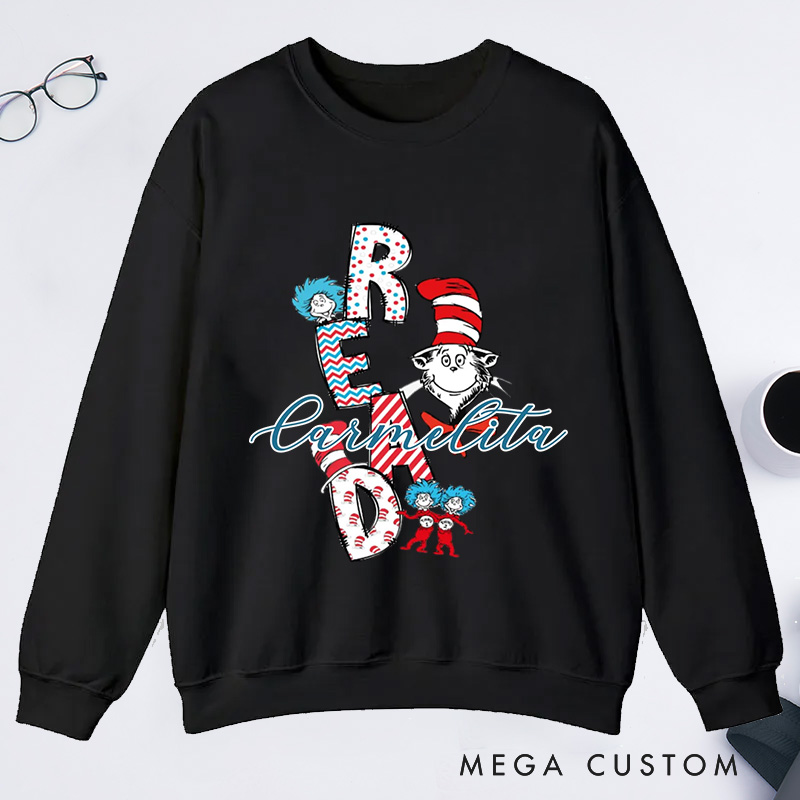 Personalized Trendy Read Classic Sweatshirts Read Across America Sweatshirt Bookish Sweatshirt with Name Book Lover Gift Librarian Gift
