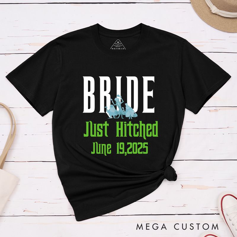 Personalized Playful Just Hitched Bride and Groom Wedding Couple Classic T-Shirt