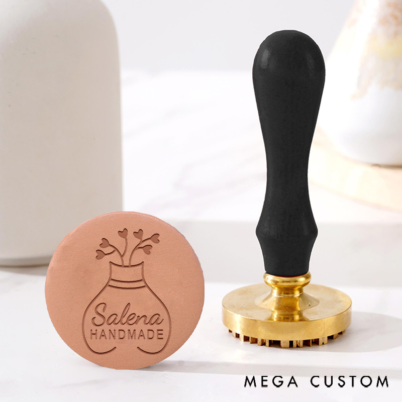 Personalized Clay Pottery Stamp Gift for Pottery Lovers with Handmade Vase and Custom Name