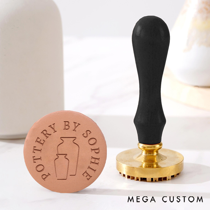 Personalized Clay Pottery Stamp Gift for Pottery Lovers with Two Bottles and Custom Name