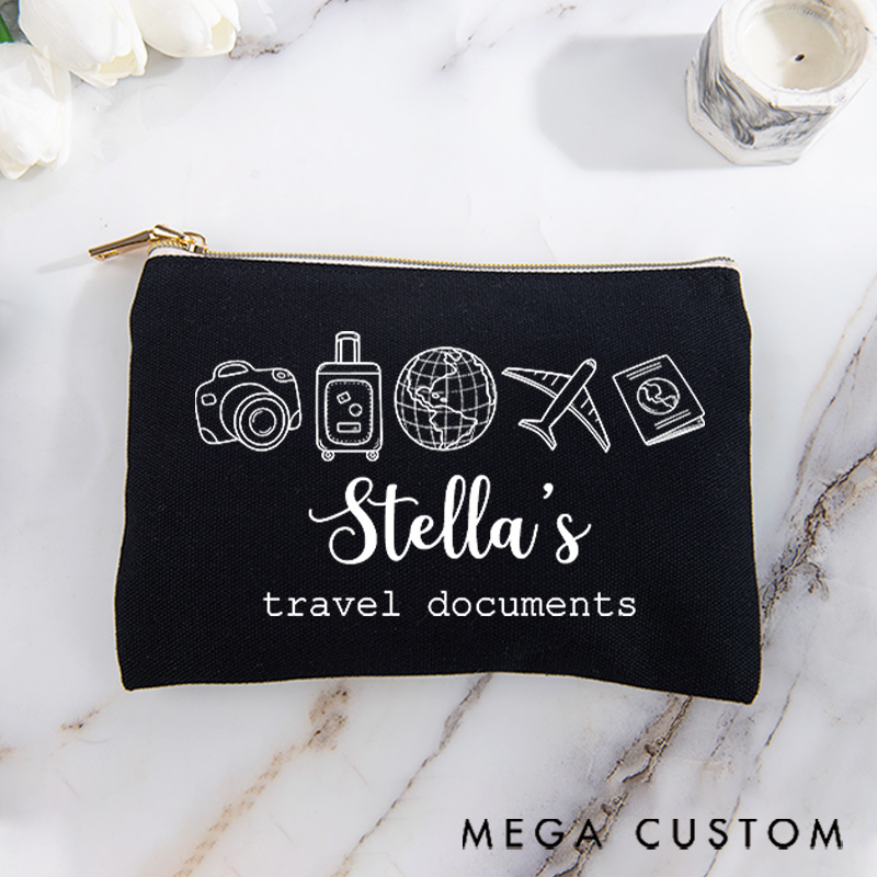 Personalized Makeup Bag Gift for Travele Lovers Travel Documents with Custom Name