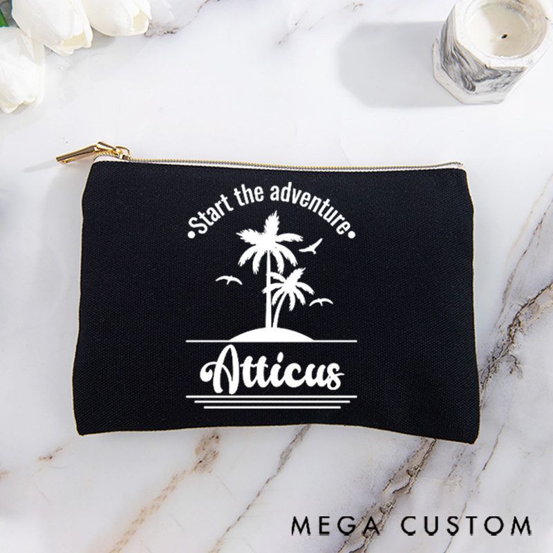 Personalized Makeup Bag Traveling Gift for Adventurer Start the Adventure and Custom Name