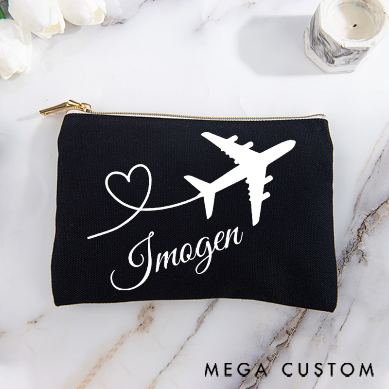 Personalized Makeup Bag Traveling Gift for Traveler Heart Route and Custom Name