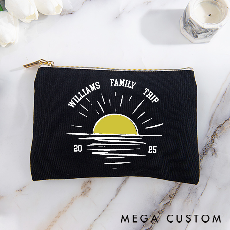 Personalized Makeup Bag Gift for Traveling Families Sunrise Family Trip and Custom Name