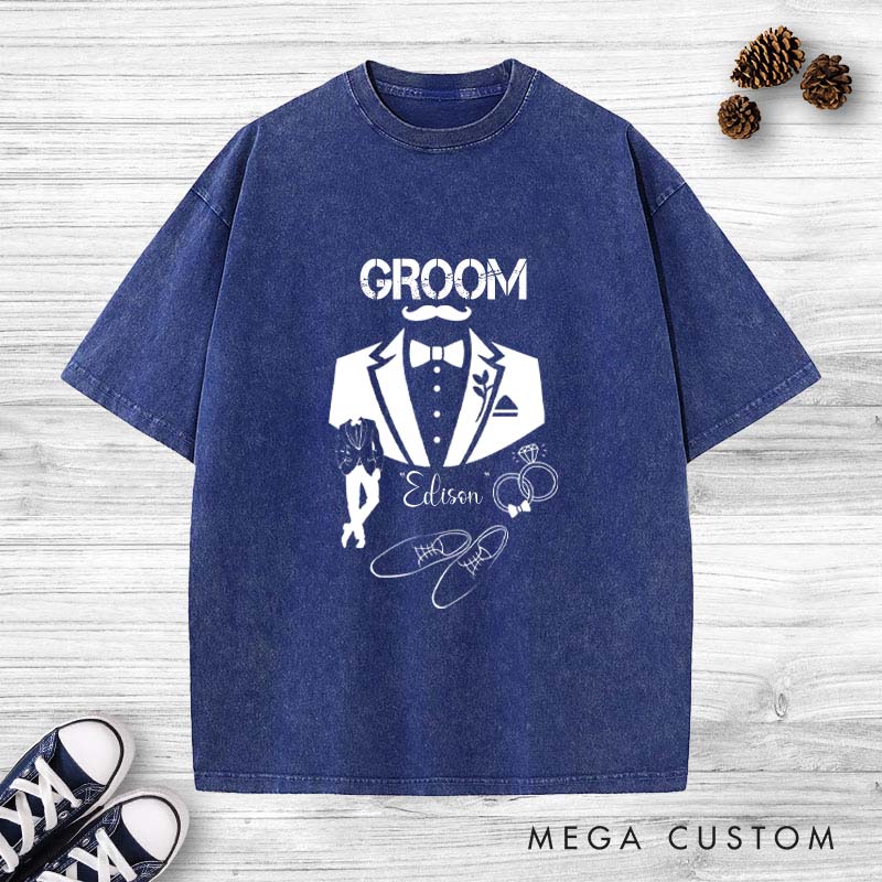 Personalized Stylish Groom Washed T-Shirt Celebrating Groom’s Big Day Shirts Groomsman Bachelor Party Favors Shirt Wedding T-Shirt for Men
