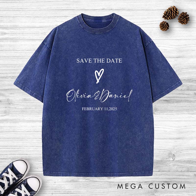 Personalized Save the Date Washed T-Shirt Vintage Groom & Bride wedding Party Tee Groom Party Favors Washed T-Shirt
