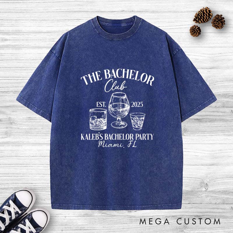 Personalized Groom Bachelor Party Washed T-Shirt Whiskey and Beer Lover T-Shirt Groomsman Party Favors Washed T-Shirt for Men