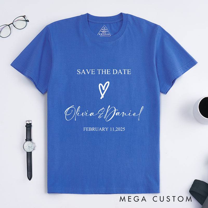 Personalized "Save The Date" T-Shirt Couple Wedding Date Anniversary Shirt Husband Wife Anniversary Gift Tops for Her Gift for Him