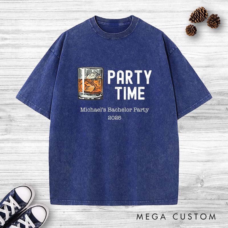Personalized Bachelor Party Time Washed T-Shirt Men s Beer-Themed Wedding Paty Shirts Vintage Groomsman Groom Y2K Washed T-Shirt