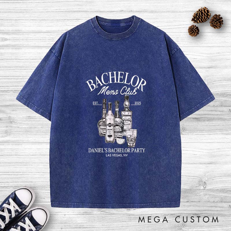 Personalized Groom Club Washed T-Shirt Whiskey Lover Shirt for Groomsman Retro Bachelor Party y2k Shirts for Best Man