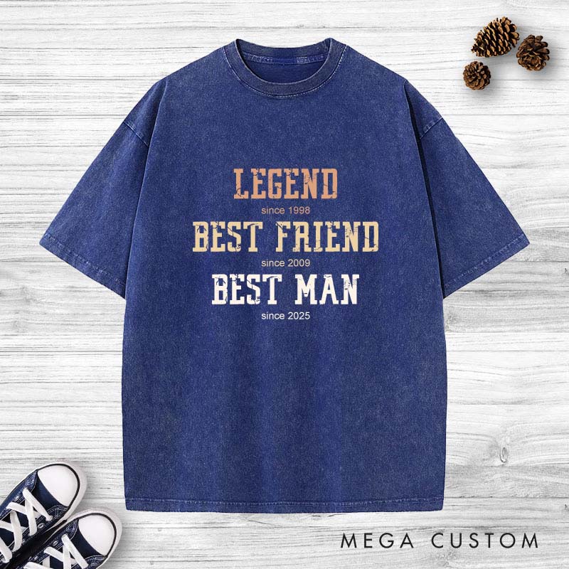 Personalized Legend Best Friend Bet Man Washed T-Shirt Groomsman Bachelor Party Favors T-Shirts Retro Best Man y2k Shirts for Men