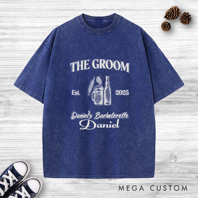 Personalized The Groom Club Washed T-Shirt Beers Lover Designed T-Shirt for Groomsman Bachelor Party Favors T-Shirts 