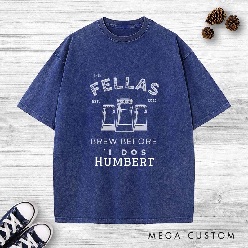 Personalized "The Fellas" Bachelor Party Washed T-Shirt Groom Wedding Party T-Shirt Vintage Best Man Favors y2k Washed T-Shirt Groomsmen Gift