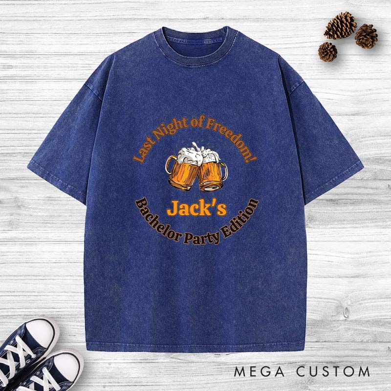Personalized Beer Cheers Washed T-Shirt Groomsman Bachelor Party Favors Shirts Groom Club Beer Lover Shirts Retro Washed T-Shirt for Best Man