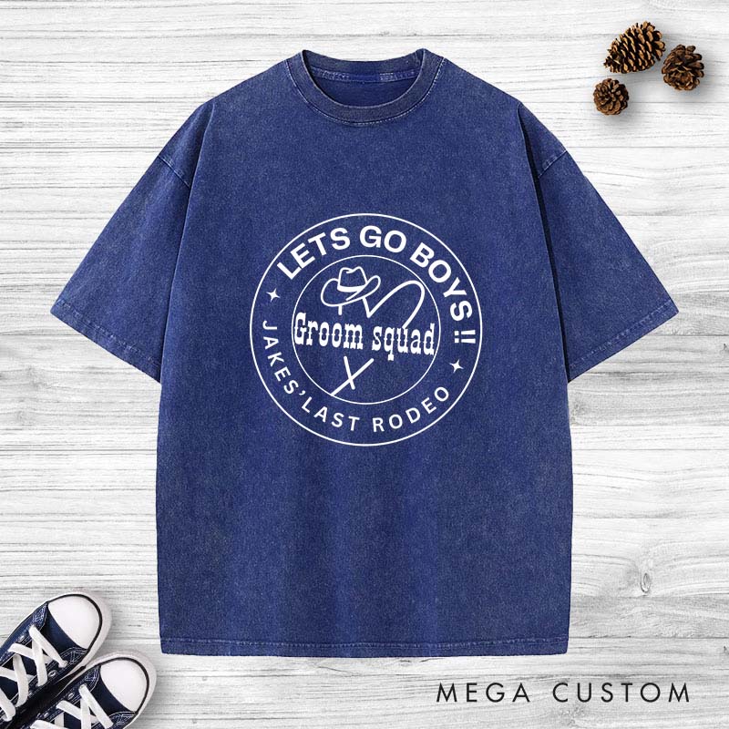 Personalized "Last Rodeo" Western-Themed Washed T-Shirt Mens Bachelor Party T-Shirt Groom Groomsmen Washed T-Shirts Best Man Gift