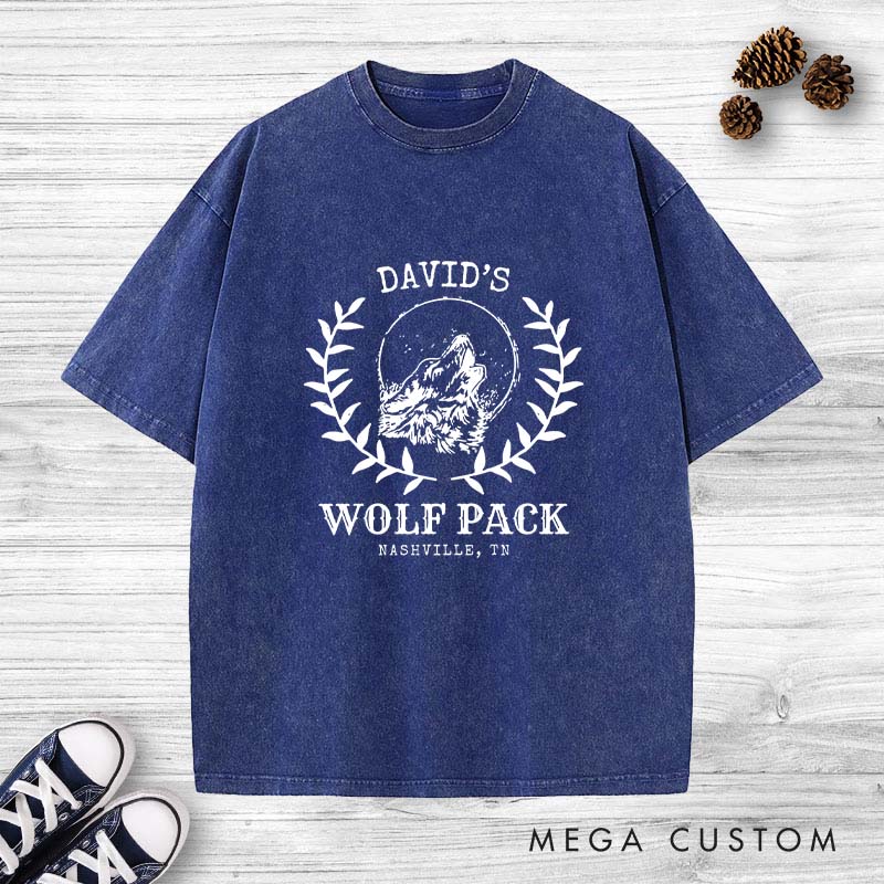 Personalized Groom Wolf Pack Bachelor Party Washed T-Shirt Mens Bachelor Party T-Shirt Groomsmen Washed T-Shirts for Best Man