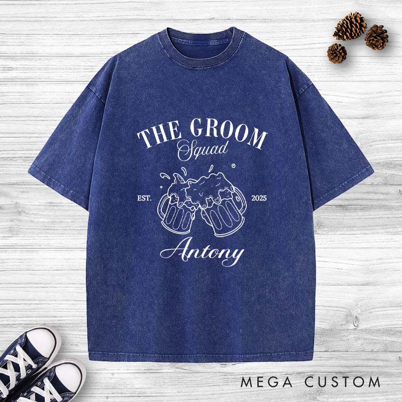 Personalized Groom Squad Bach Party Washed T-Shirt Groom Groomsmen Party T-Shirt Retro Washed T-Shirts for Best Man