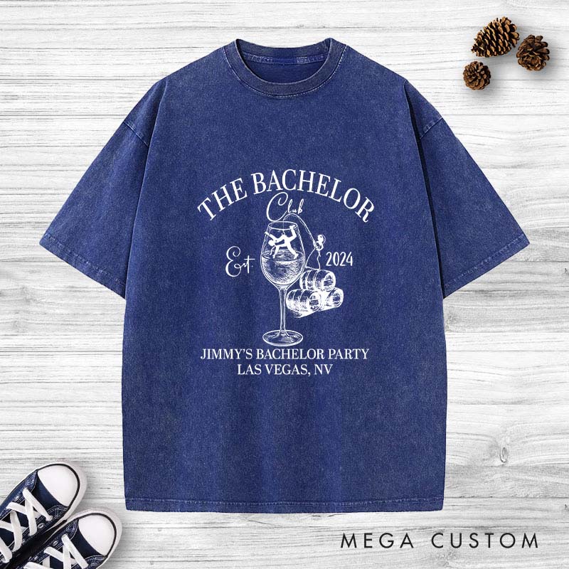 Personalized Groom Club Bachelor Washed T-Shirt Celebrate Wedding Party T-Shirt Vintage Groomsman y2k Washed T-Shirts for Best Man