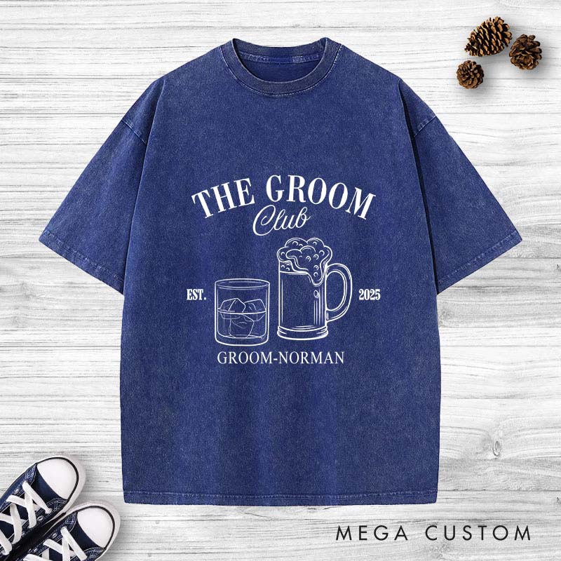 Personalized Groom Club Washed T-Shirt Groomsmen Bachelor Party Favors T-Shirt Retro Groomsman Stag y2k Washed T-Shirts for Best Man