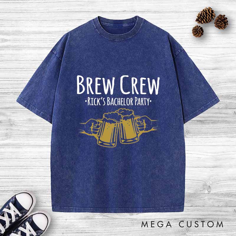 Personalized Brew Crew Bachelor Washed T-Shirt Groom Groomsmen Bachelor Party Favors Shirts Retro y2k Washed T-Shirt for Best Man