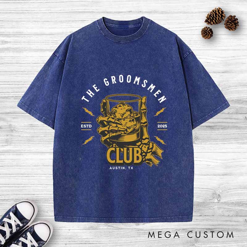 Personalized Groom Club Bachelor Washed T-Shirt Wedding Party Favors Shirt for Men Retro Best Man y2k Washed T-Shirt