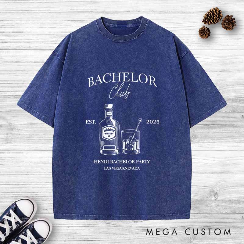 Personalized Bachelor Club Washed T-Shirt Groom Groomsman Wedding Party Favors Shirt for Men Retro Best Man y2k Washed T-Shirt